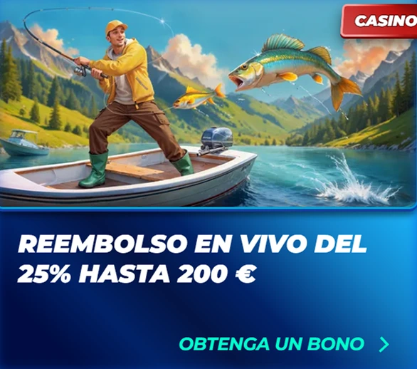 Reembolso en vivo del 25% hasta 200€ en casino