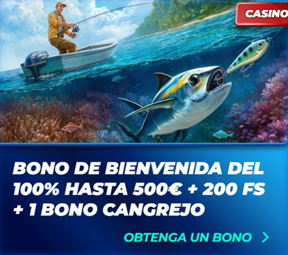 Bono de bienvenida hasta 500€ + 200 giros + cangrejo bonus