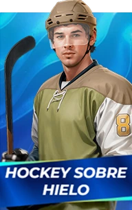Ice hockey player with stick and helmet
